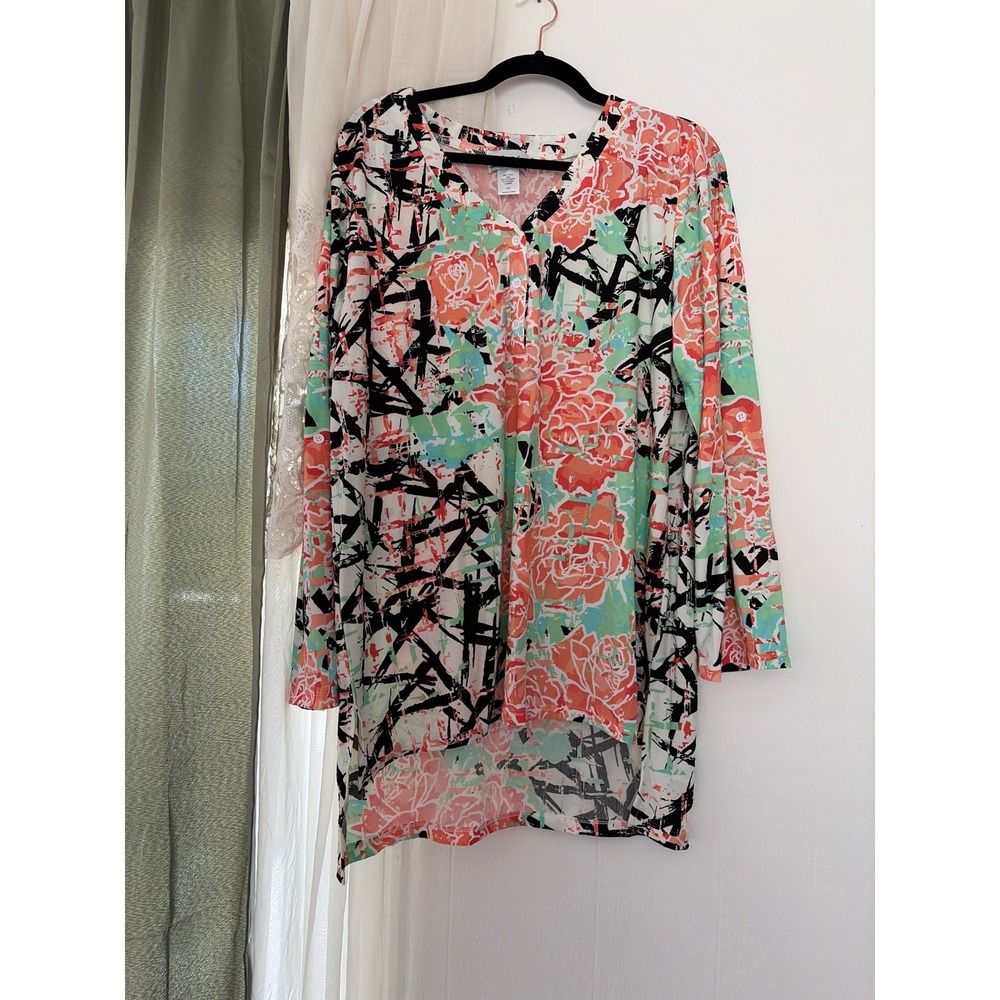 Anthony Richards Tunic Womens OLG Coral Mint Green Excellent Abstract Floral Top
